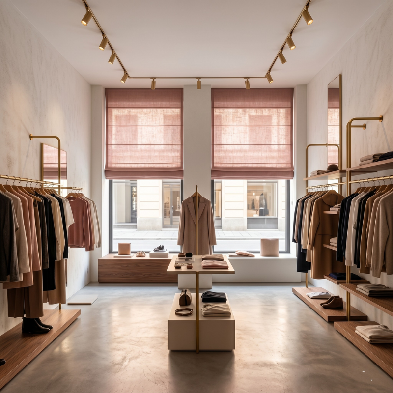 Loja decorada com cortinas